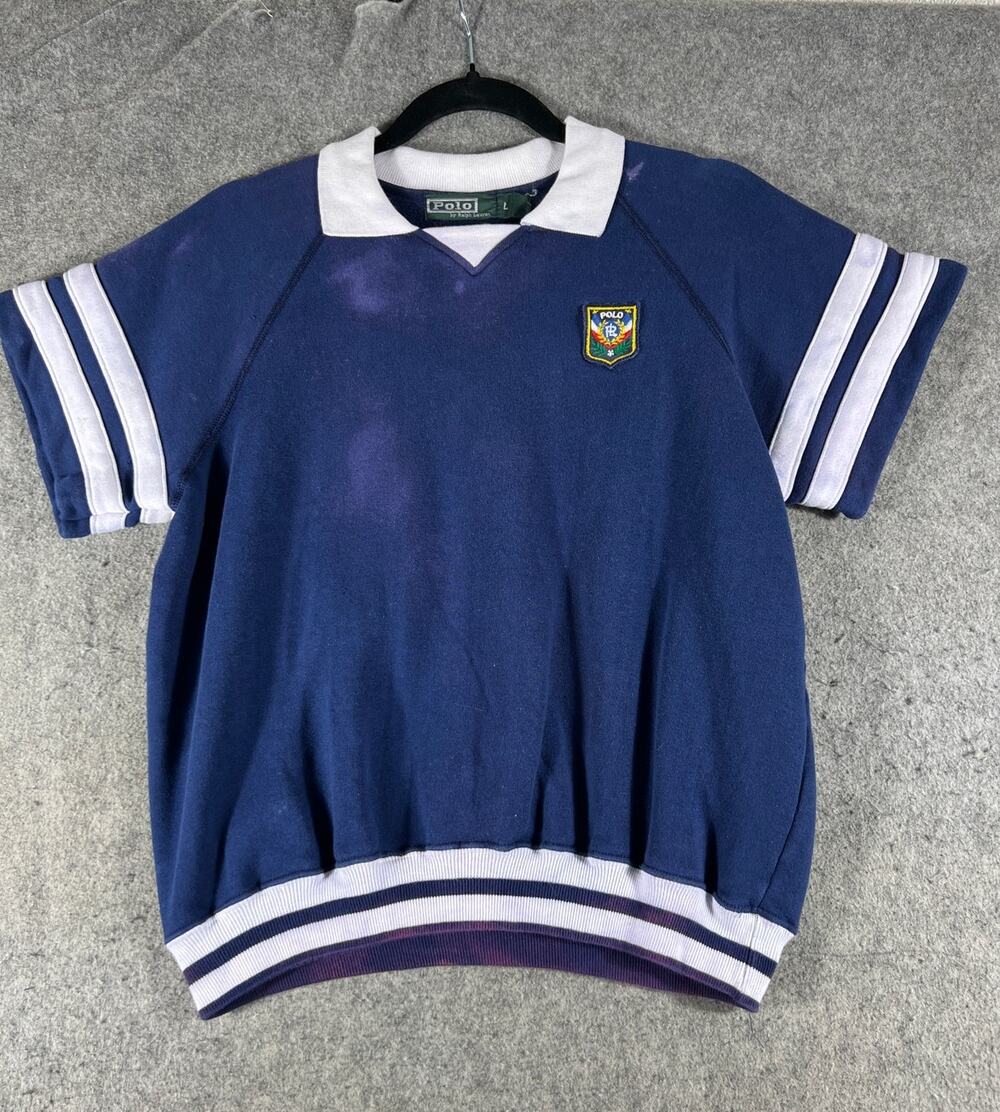 VINTAGE 80s Polo Ralph Lauren Sweater Sz Large Blue Crest RARE ARCHIVE Rugby